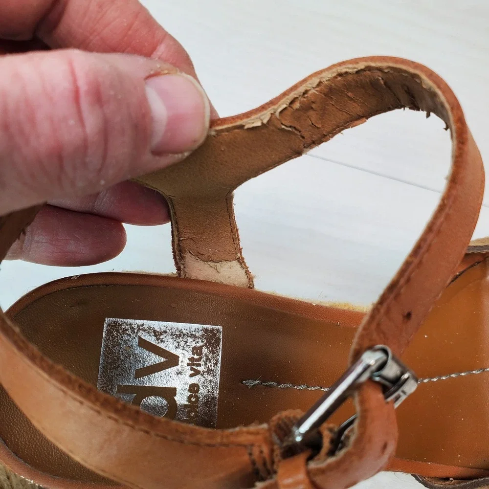 Dolce Vita DV Nude Suede Tan Leather Ankle Strap Wedge Espadrille Sandals Size 8